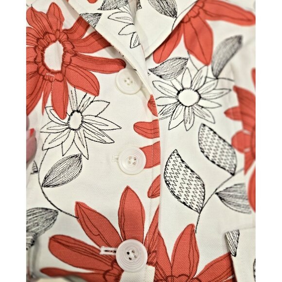 Ann Taylor Loft 3/4 Sleeve White Cotton Jacket With Pink Flowers Sz 0 - Picture 6 of 9